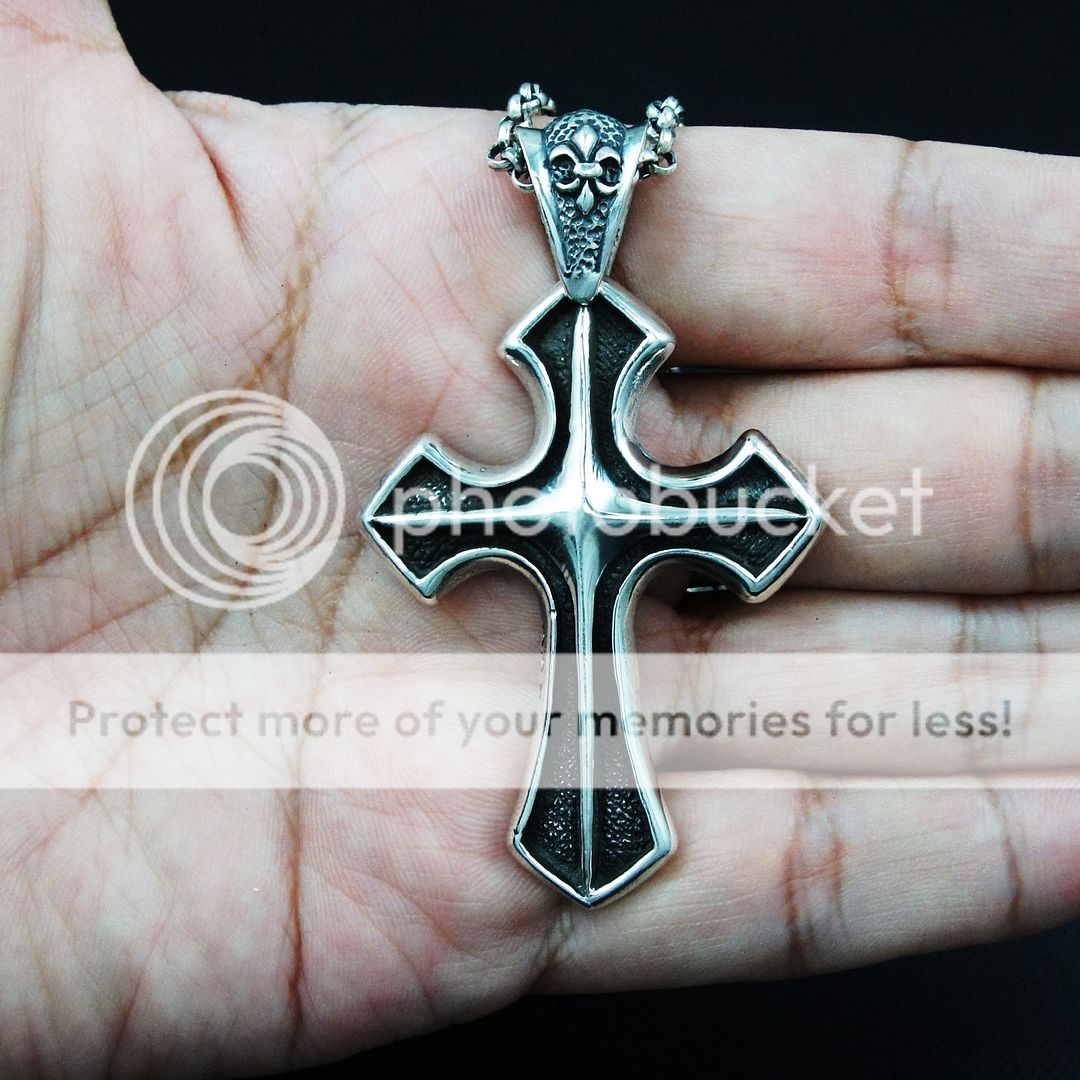 BIG OXIDIZED CROSS 925 STERLING SILVER Men's BIKER ROCKER PENDANT ec